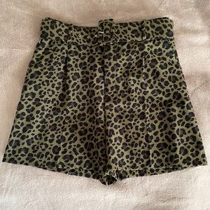 Zara green leopard shorts with belt.